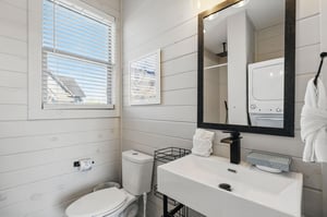 single vanity bathroom with natural lighting