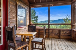 views and seating on the upper level balcony