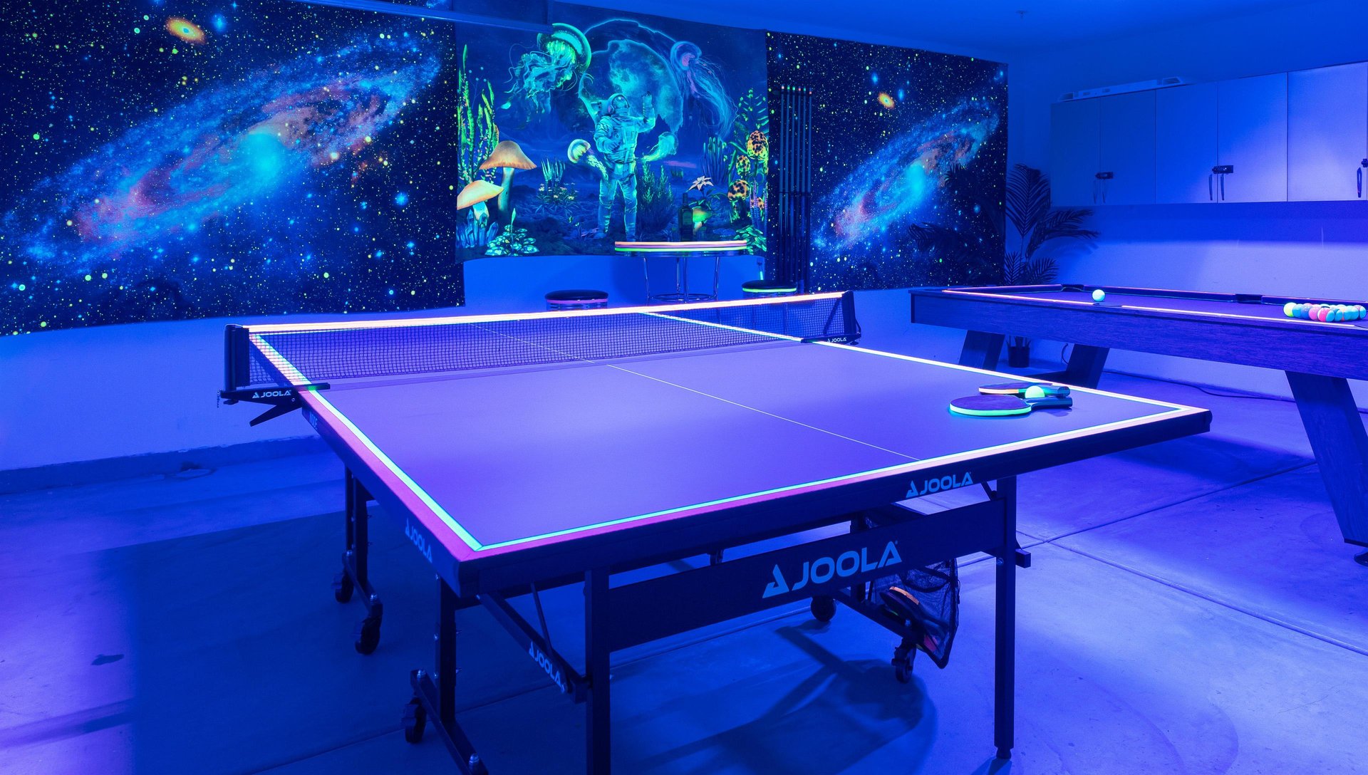 Black Light Game Room with Pool  Ping Pong