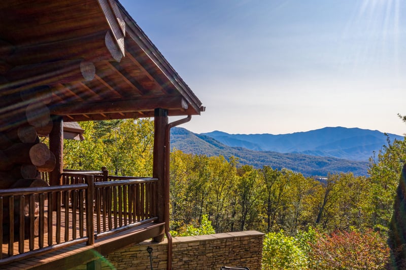 View from the ground of the house and mountains at Grizzlys Den, a 5 bedroom cabin rental located in Gatlinburg