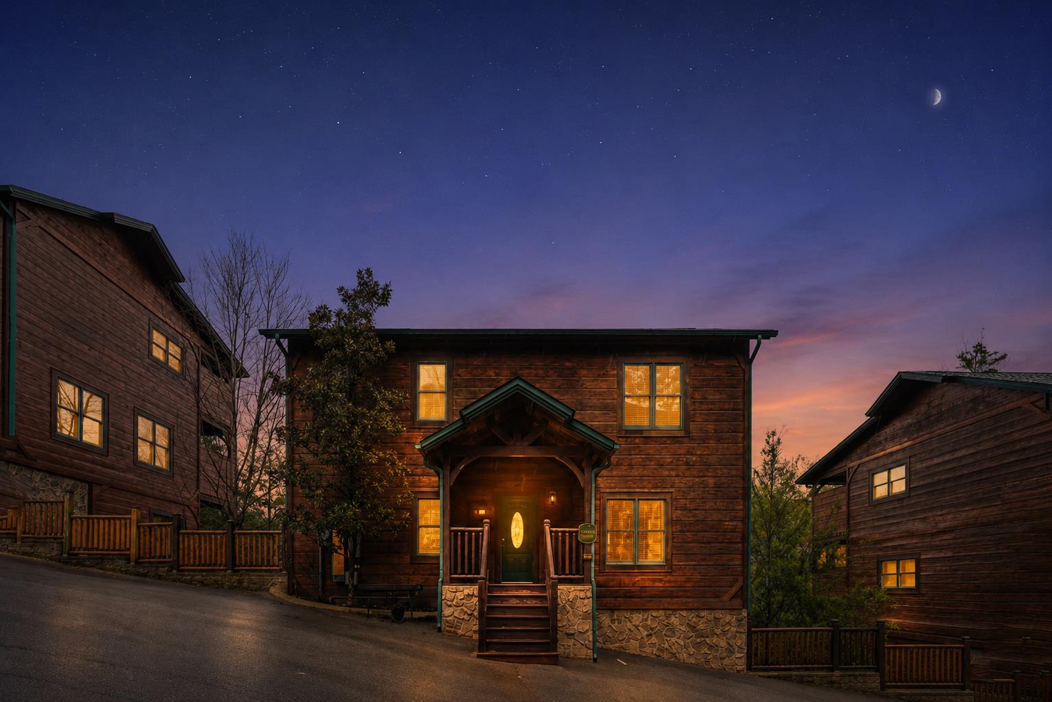 Twilight Front of Cabin