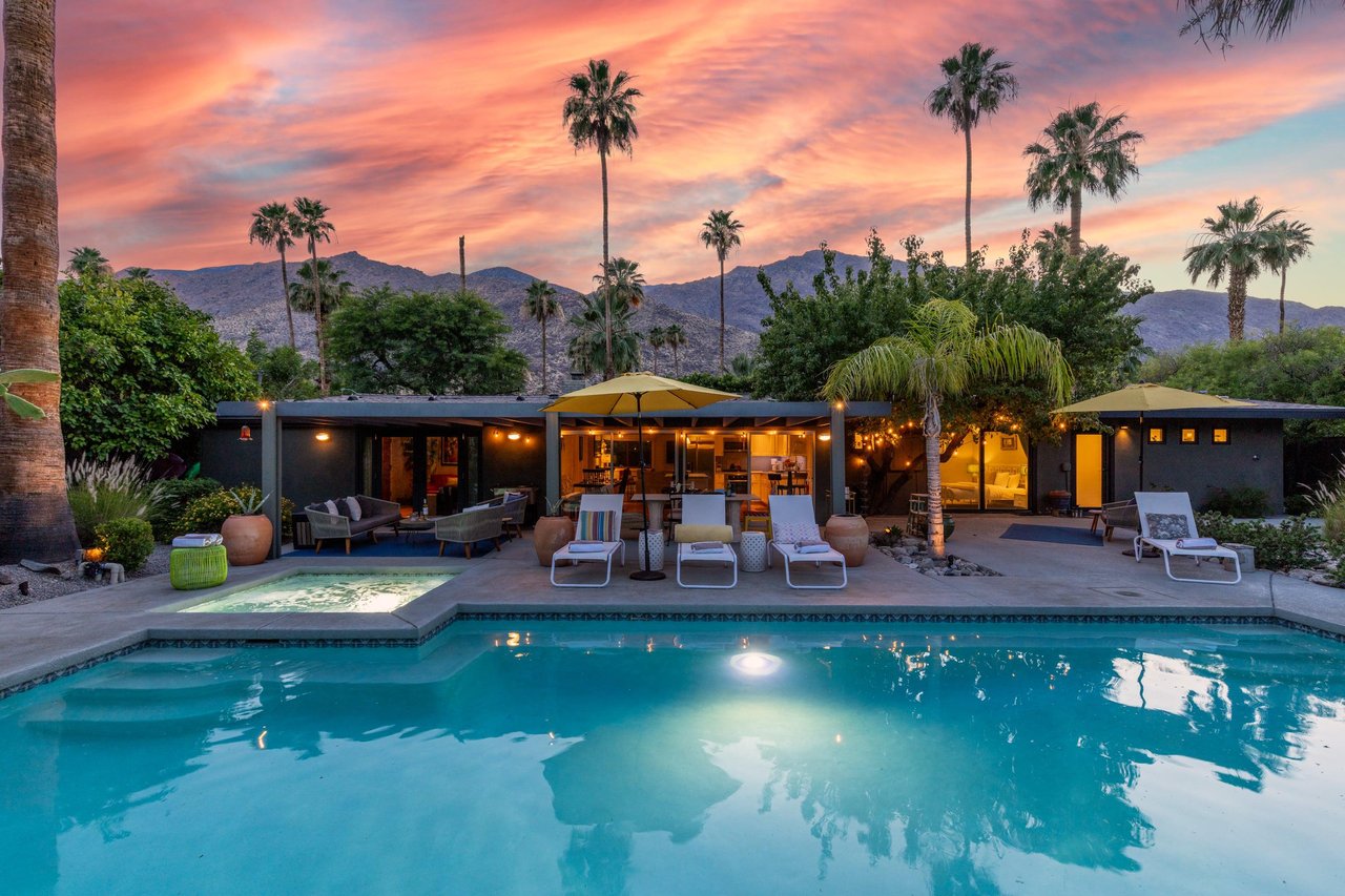 A luxurious 3 bed, 3 bath home located in Palm Springs, CA featuring a private pool, spa, office, and entertainers backyard.