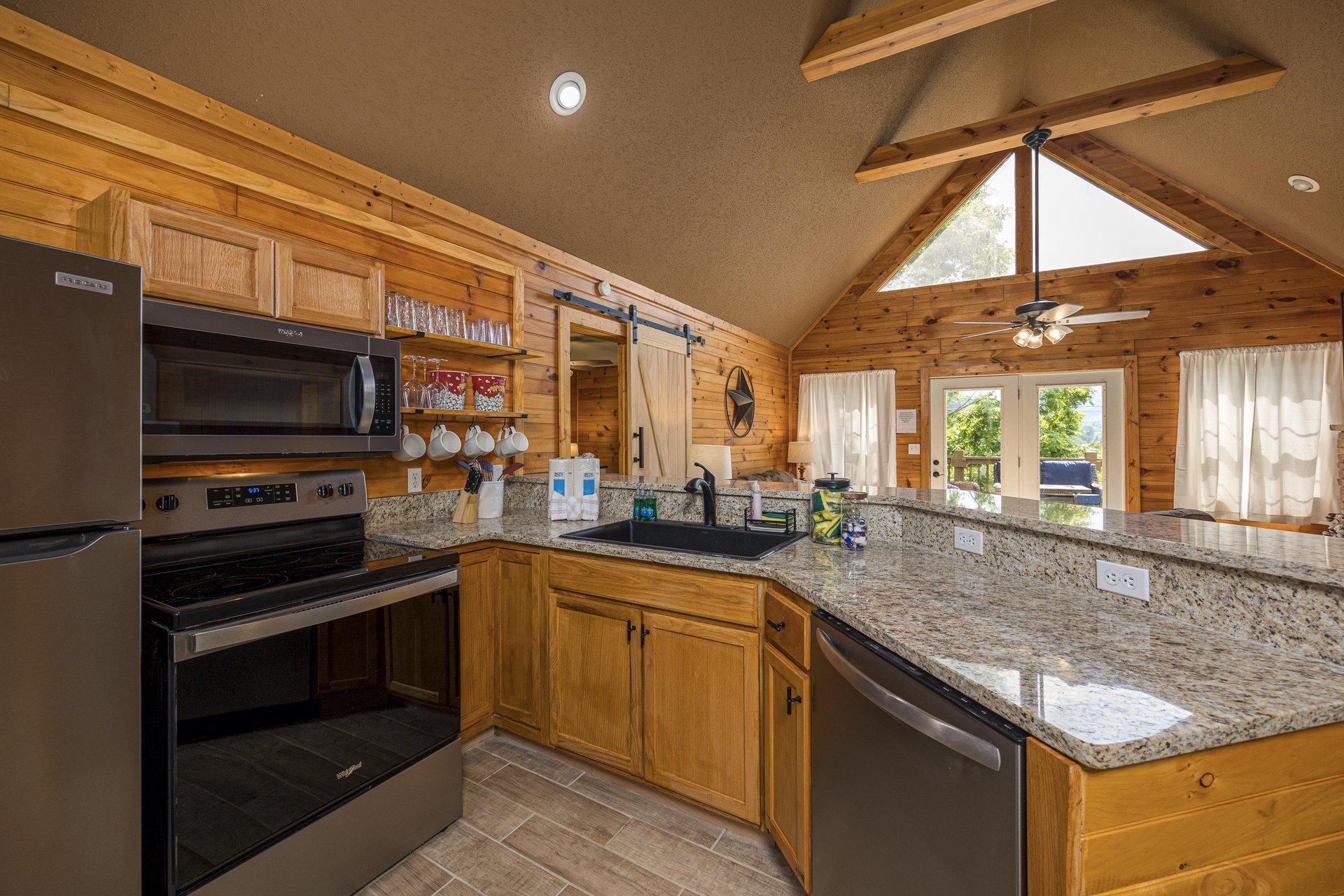 Kitchen with granite countertopsbar