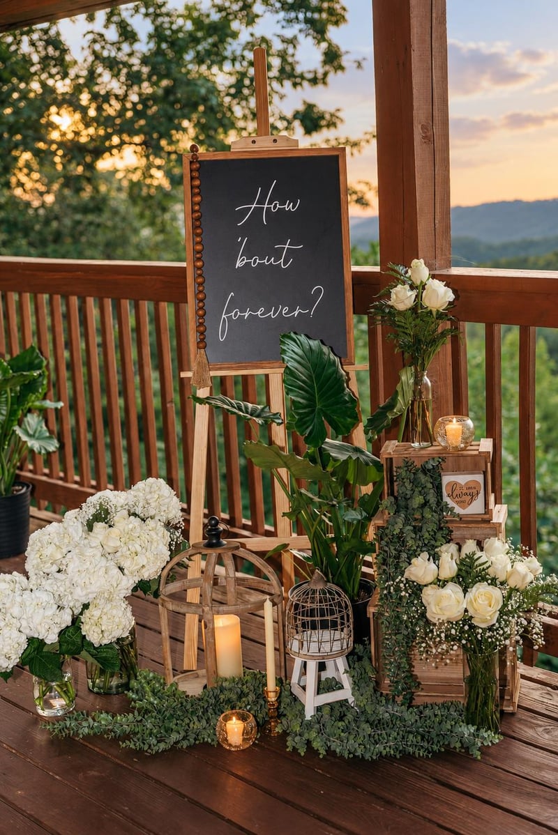 A romantic mountain retreat where your forever begins—breathtaking rolling hills stretch beyond the terrace as golden sunset light spills across the valley.