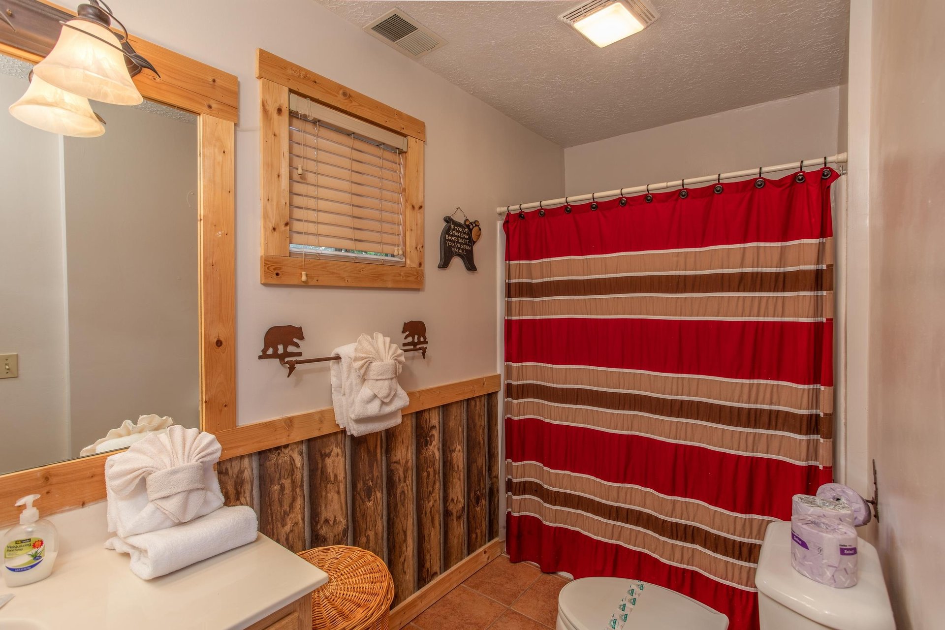 First bathroom at Bushwood Lodge, a 3bedroom cabin rental located in Gatlinburg