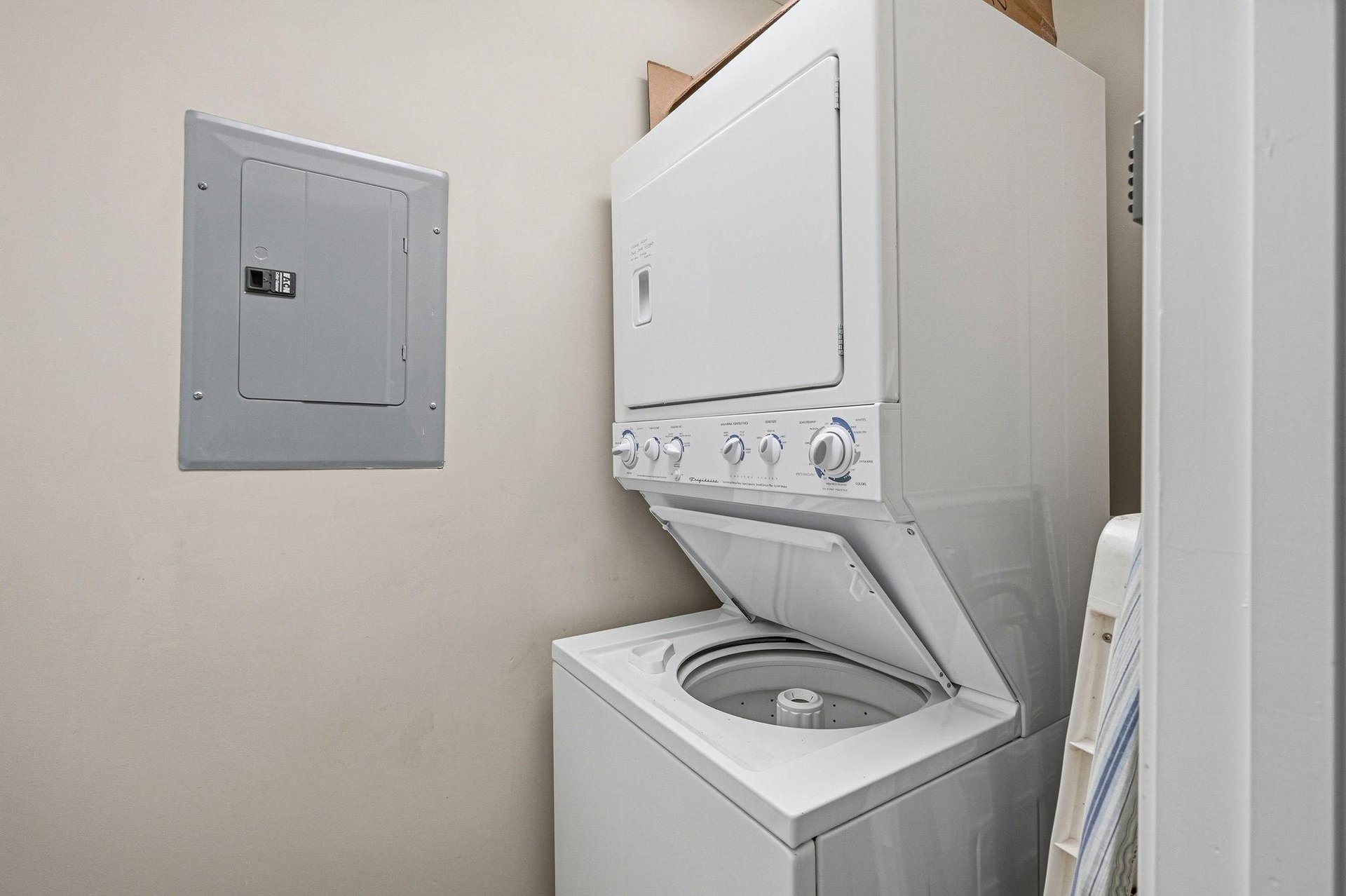 Your dedicated laundry space features a convenient stackable washer and dryer, making extended stays effortless and comfortable.