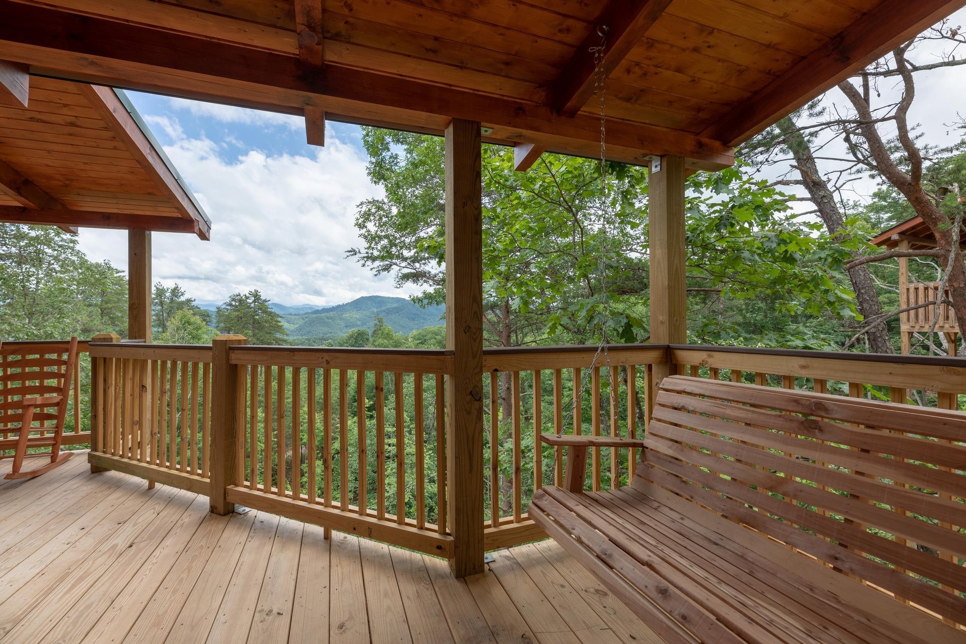 Deck bench swing with view