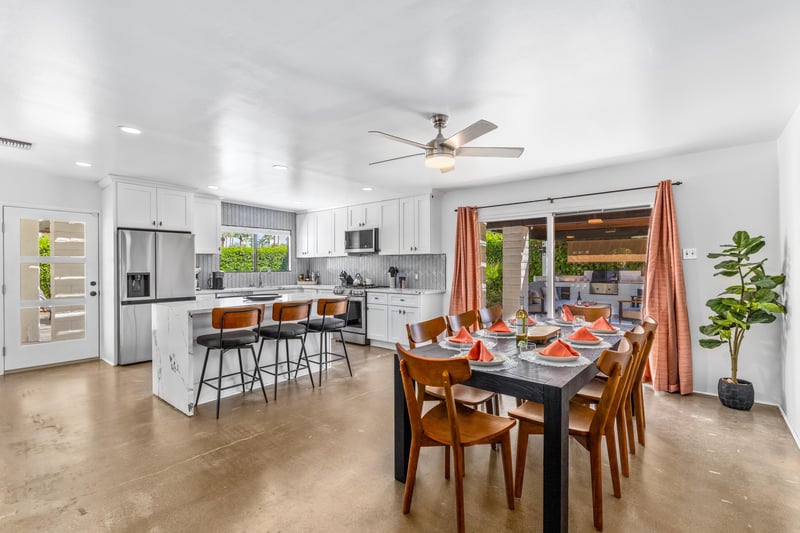 Open concept living, dining and kitchen areas