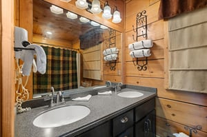 Double vanity sink across from shower