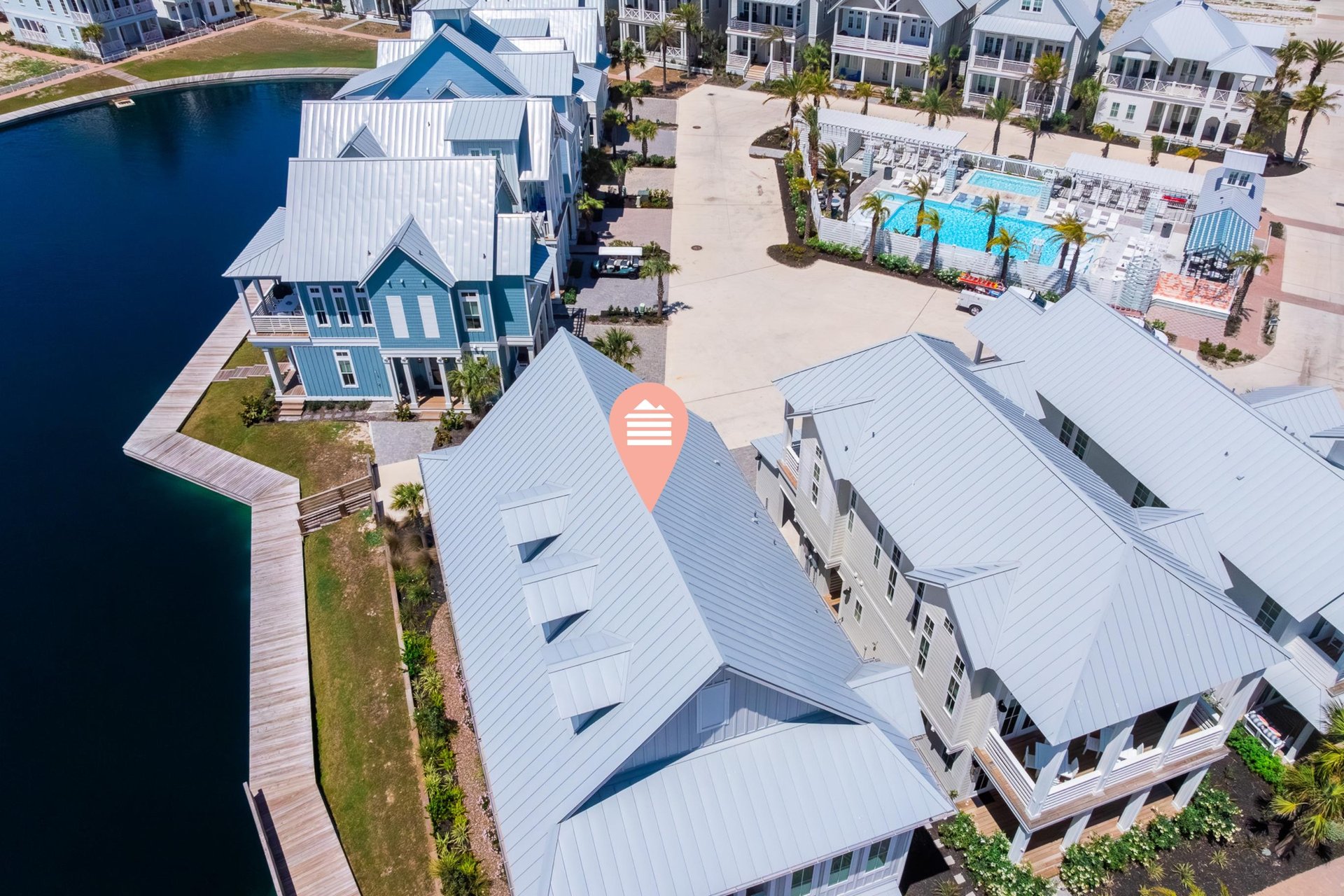 Aerial View, Just Steps from Neighborly Square Pool