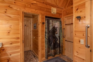King bedroom en suite with walk in shower at Great View Lodge, a 5bedroom cabin rental located in Pigeon Forge