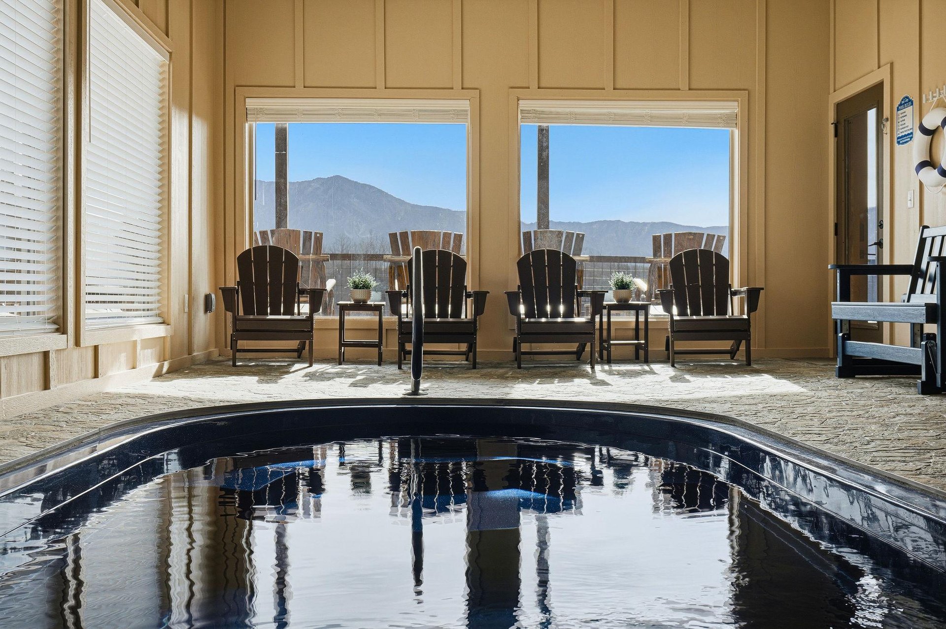 Soak in your private hot tub while mountain views stretch endlessly before you, creating the perfect retreat for relaxation.