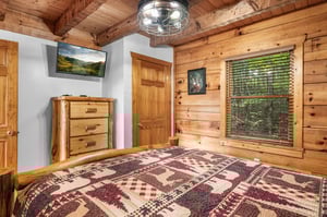 queen bed, dresser and TV