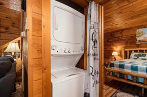 Your laundry stays simple with this inunit stacked washer and dryer tucked neatly into the closet—perfect for longer stays and keeping fresh without leaving the cabin.
