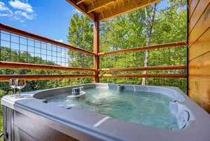 Soak in your private hot tub on the deck, surrounded by lush forest and open sky—the perfect spot to unwind and reconnect with nature.
