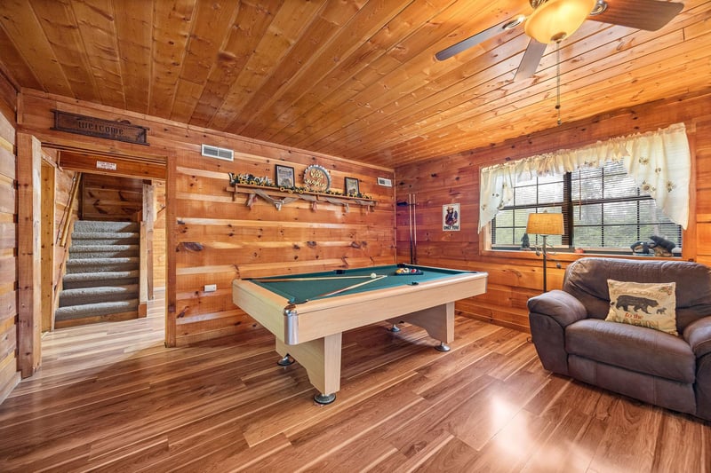 Pool table at Beary Good Time, a 1bedroom cabin rental located in Pigeon Forge