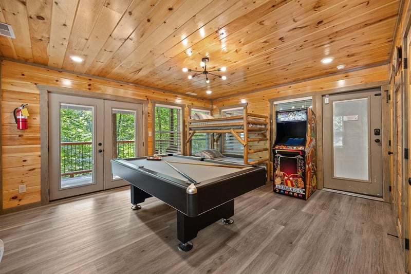 pool table, arcade gaming and bunk beds