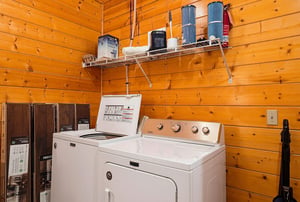 Your own washer and dryer make packing light a breeze, with a handy storage shelf overhead for all your essentials.