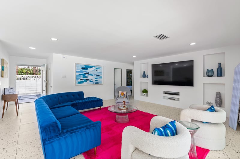 Comfy living room with large screen TV