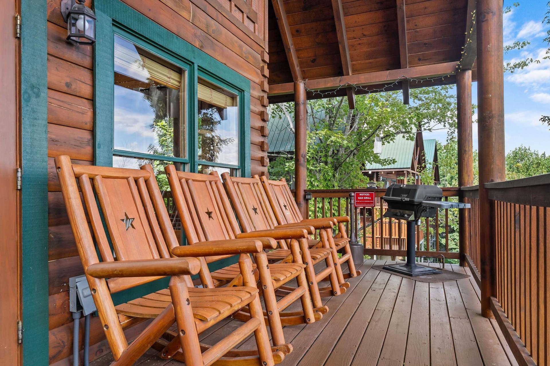 Outdoor rocking chairs and grill