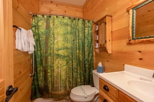 Bathroom with a tub and shower at Great View Lodge, a 5bedroom cabin rental located in Pigeon Forge