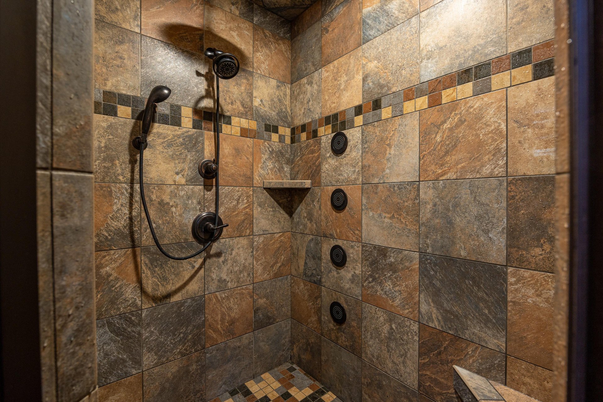 Stone walk in shower