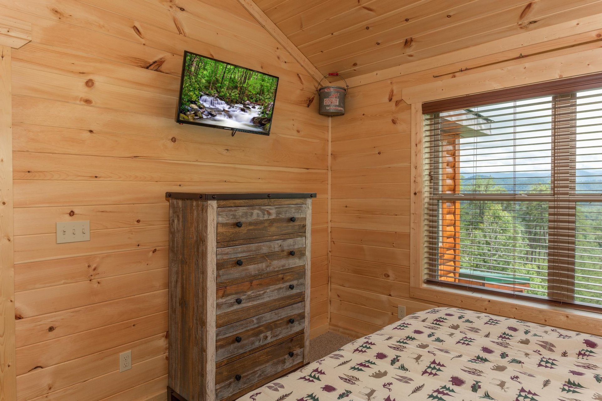 King bed facing dresser and tv