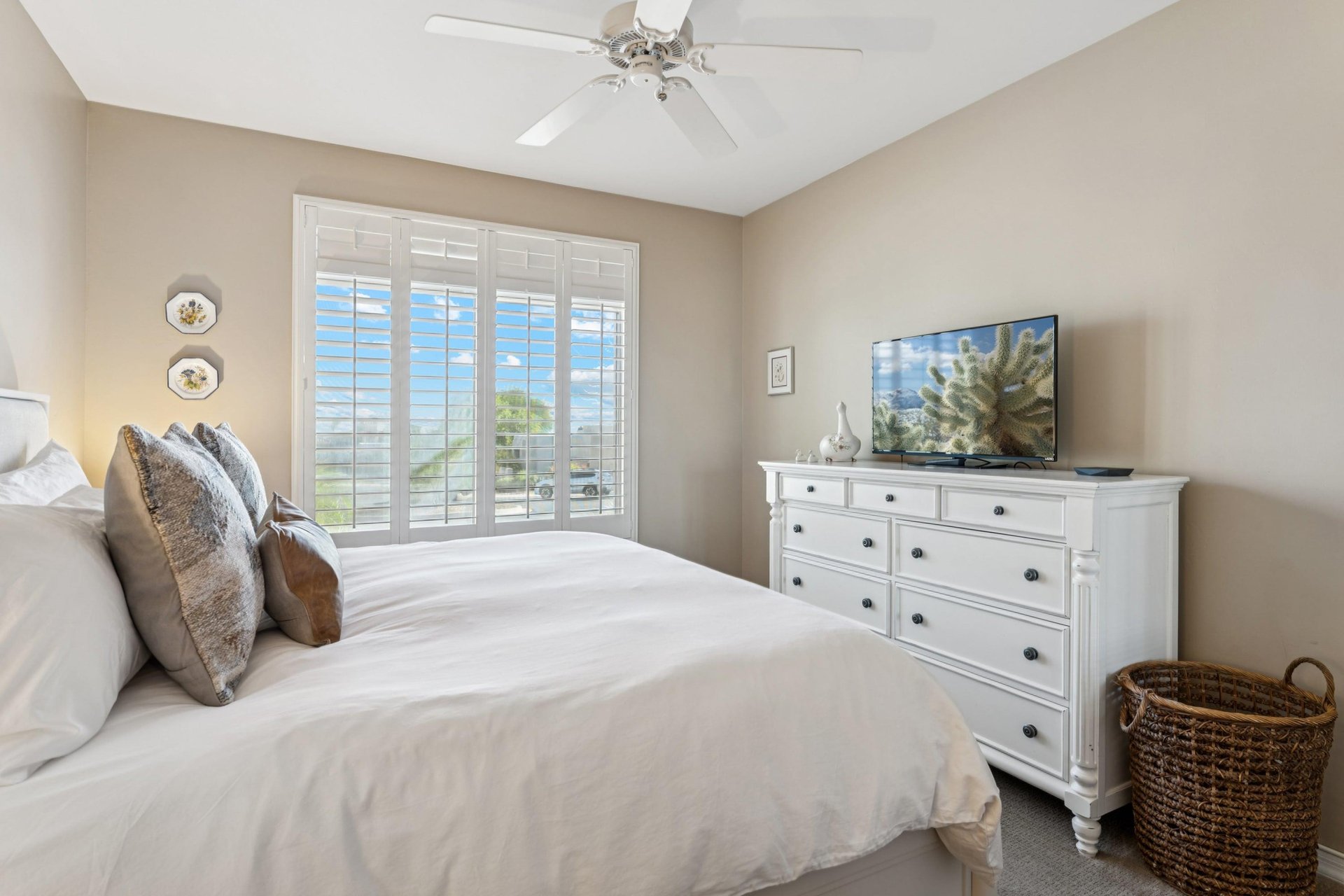 Enjoy entertainment, bright lighting, and plenty of storage with a wood dresser
