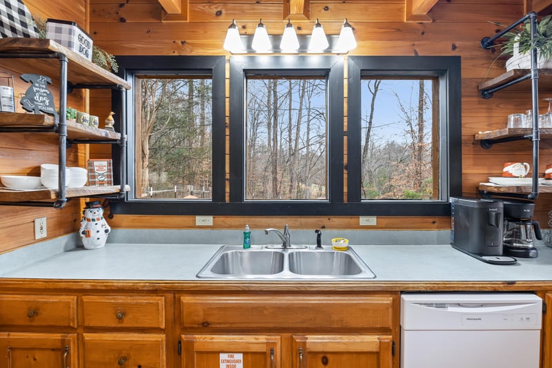 Kitchen sink with 3 windows for outdoor view