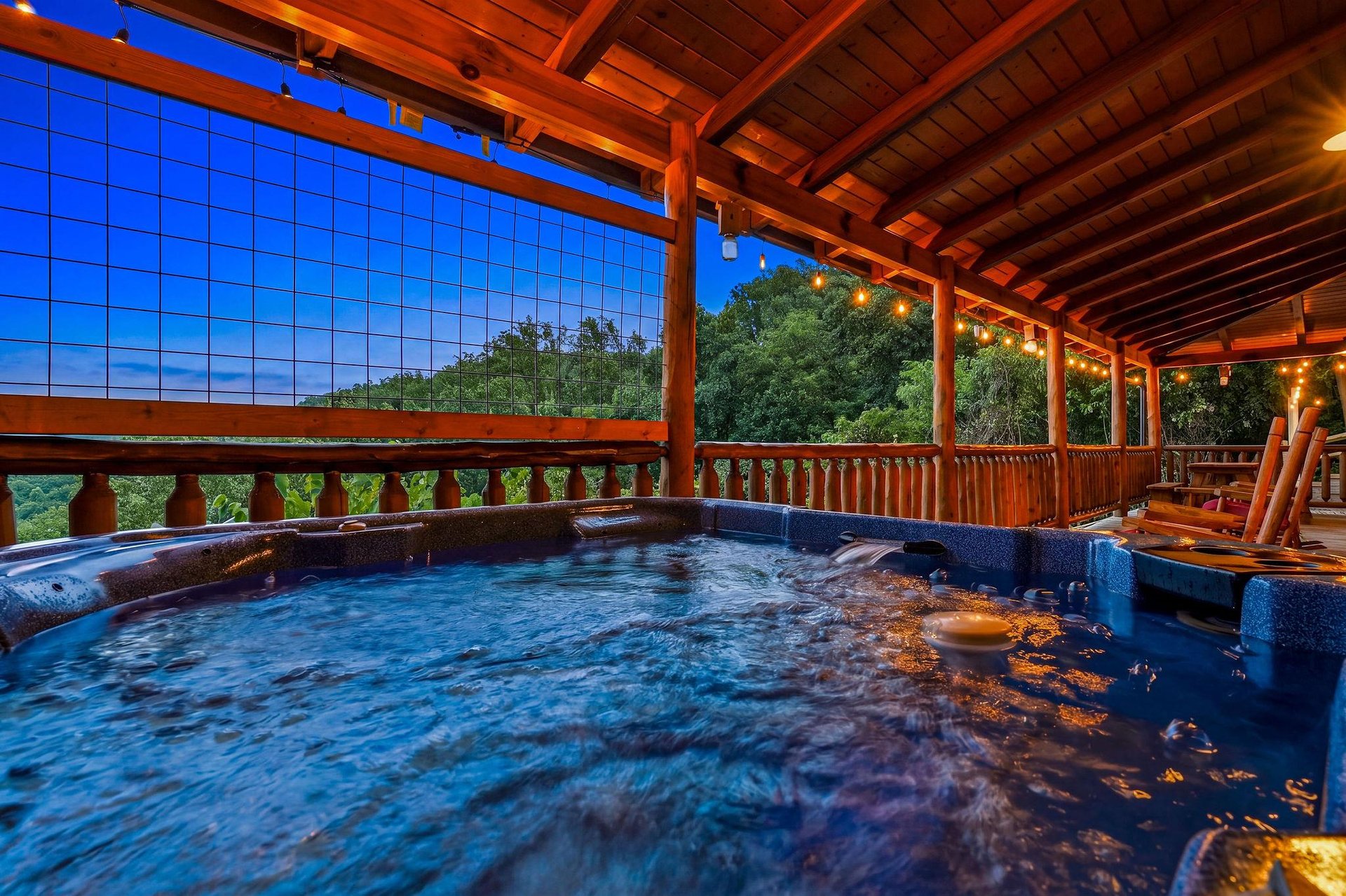 Soak away your cares in your private hot tub as twilight settles over the treetops, the perfect end to any mountain day.