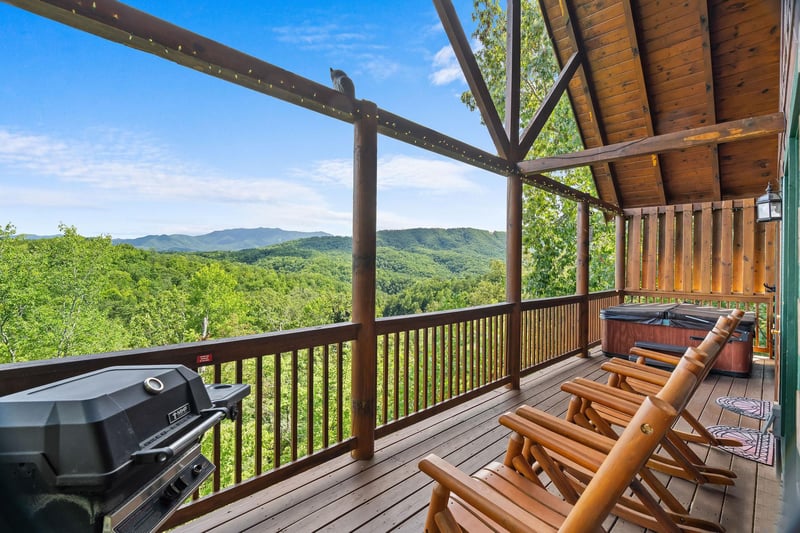 Outdoor seats and grill with view