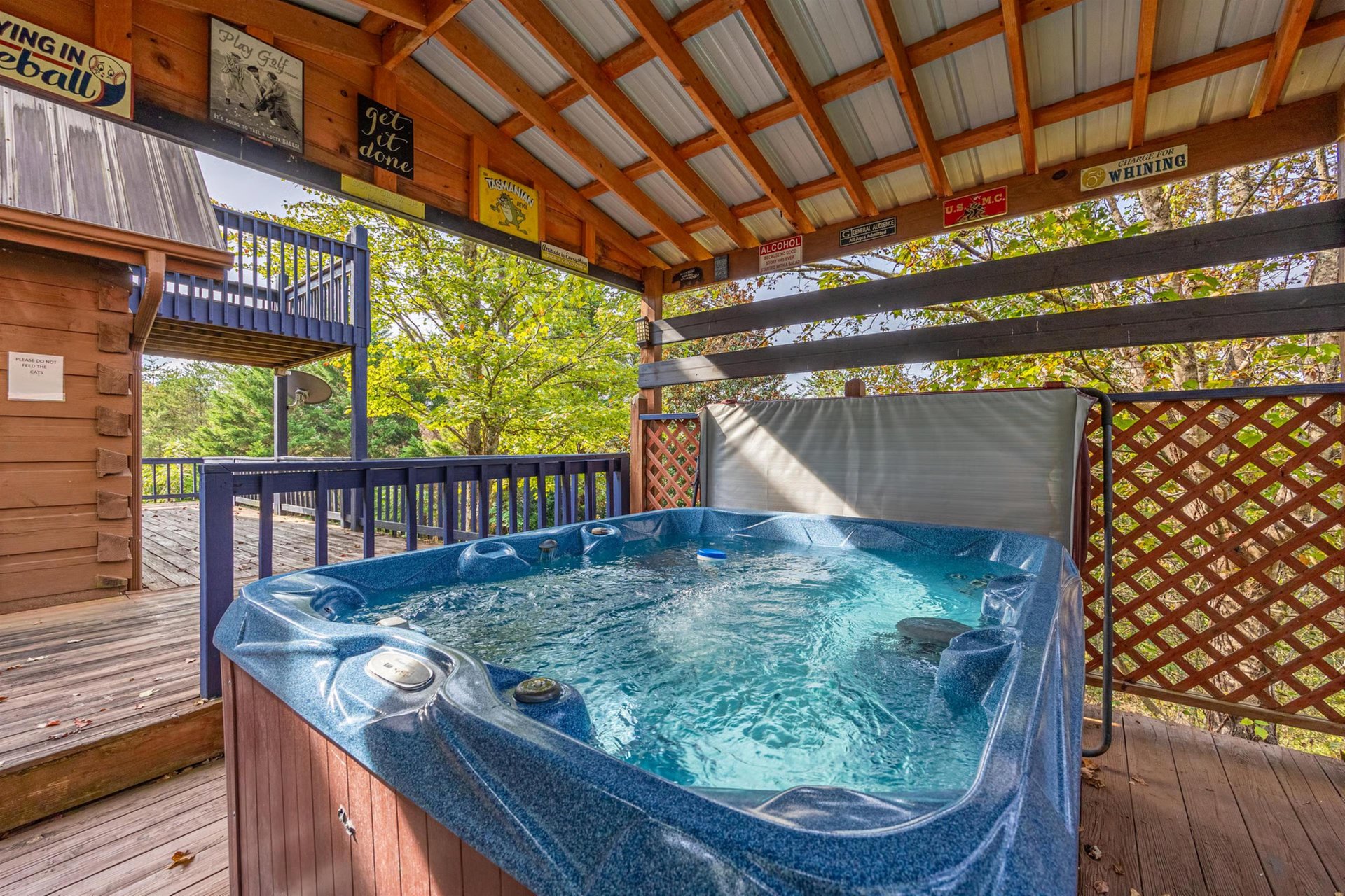 Soak your worries away in this inviting hot tub, perfectly positioned on your private deck surrounded by lush forest views.
