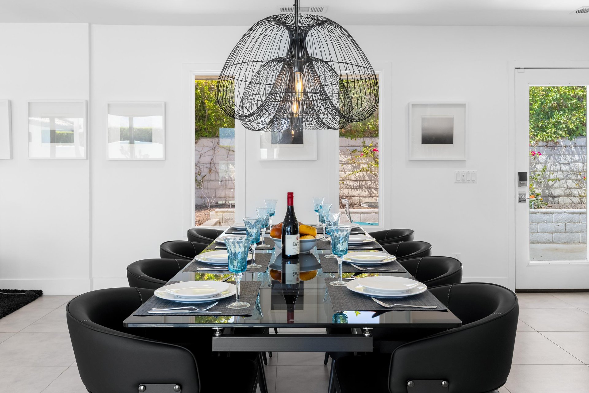 Large table with seating for 8 guests.