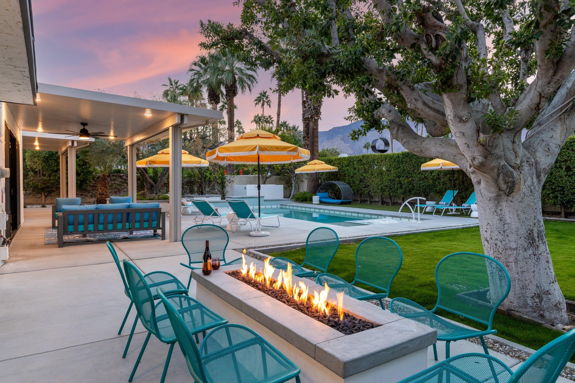 Gossip around the gorgeous outdoor fire feature