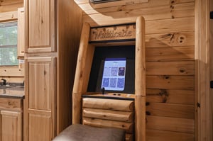 Relive classic gaming memories at this custombuilt arcade in natural wood, complete with nostalgic favorites to keep you entertained during your stay.