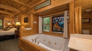 Soaker tub with stained glass window
