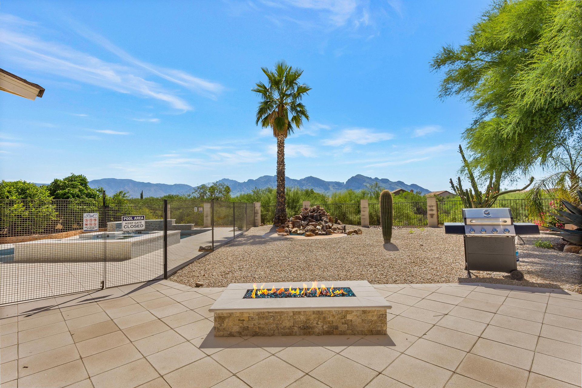Gas Fireplace at covered patio area