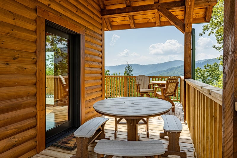 Deck dining table and bench seats