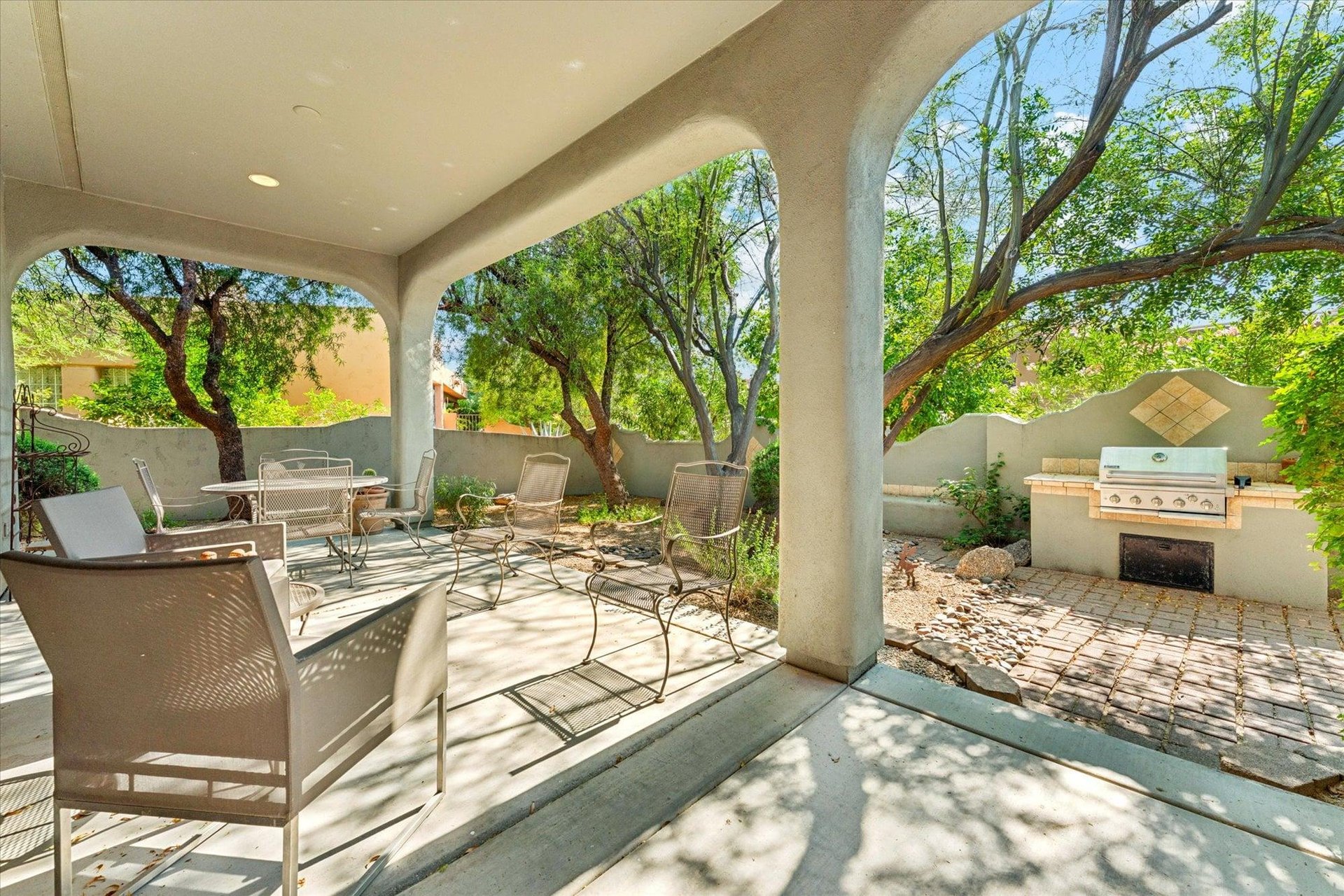 Ample seating for enjoying the outdoors and plenty of trees to attract birds, making it a lovely location for those who love bird watching