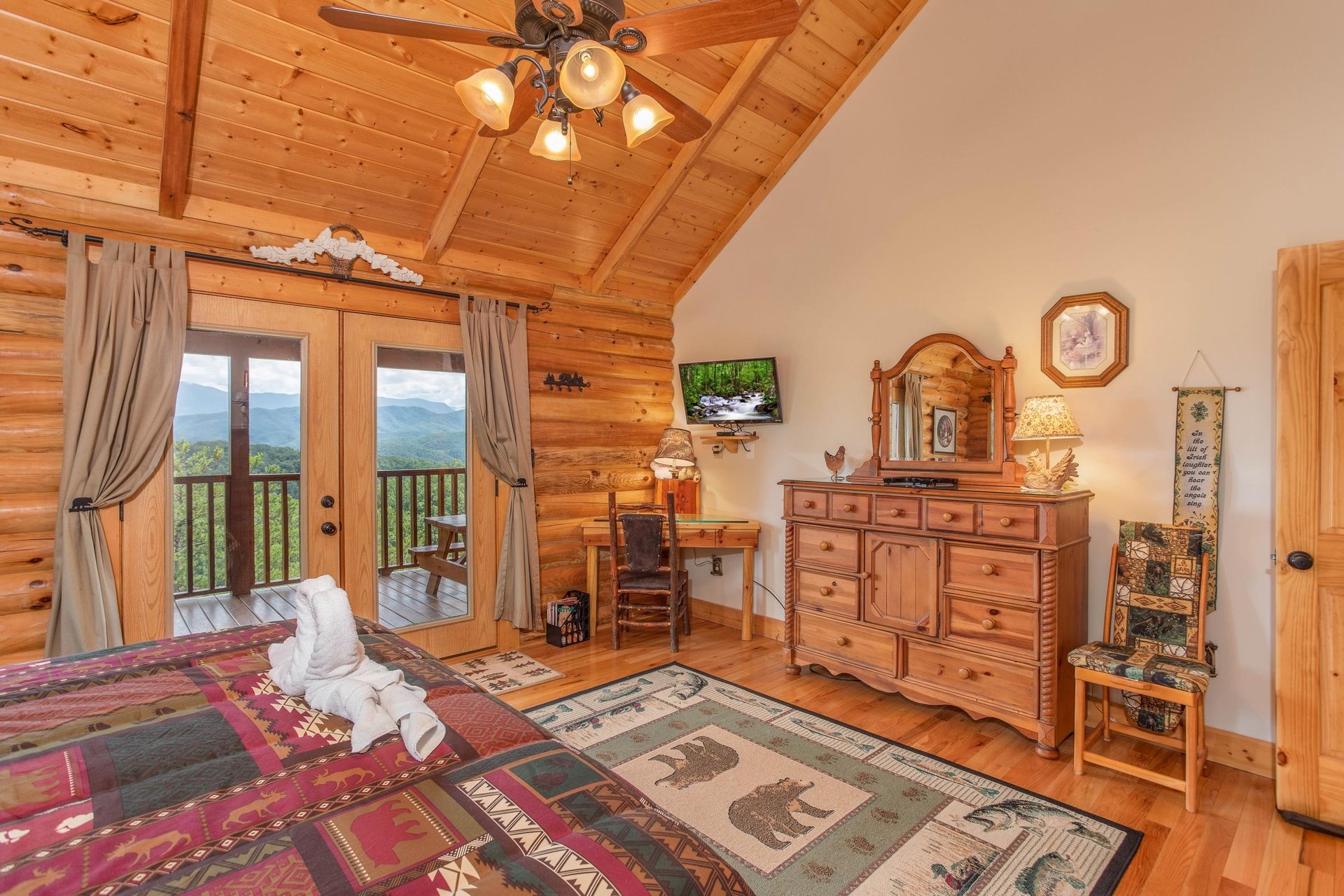 Dresser and doors to deck