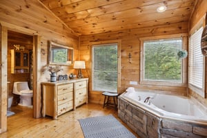 Jacuzzi with stones and dresser
