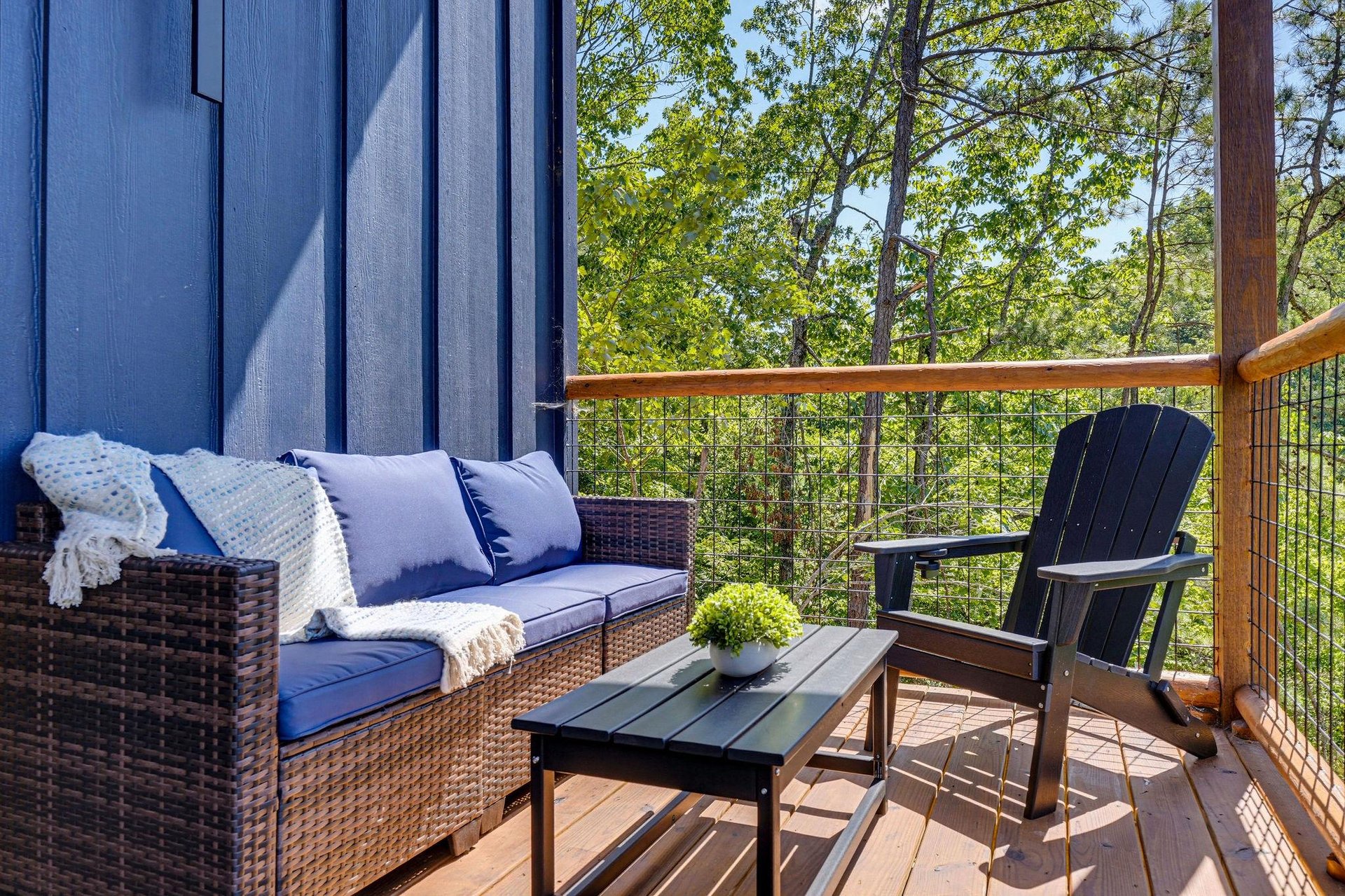 Settle into your private deck and let the forest envelop you in tranquility. Comfortable seating invites lazy afternoons with a book, while the fresh woodland air whispers through the trees.
