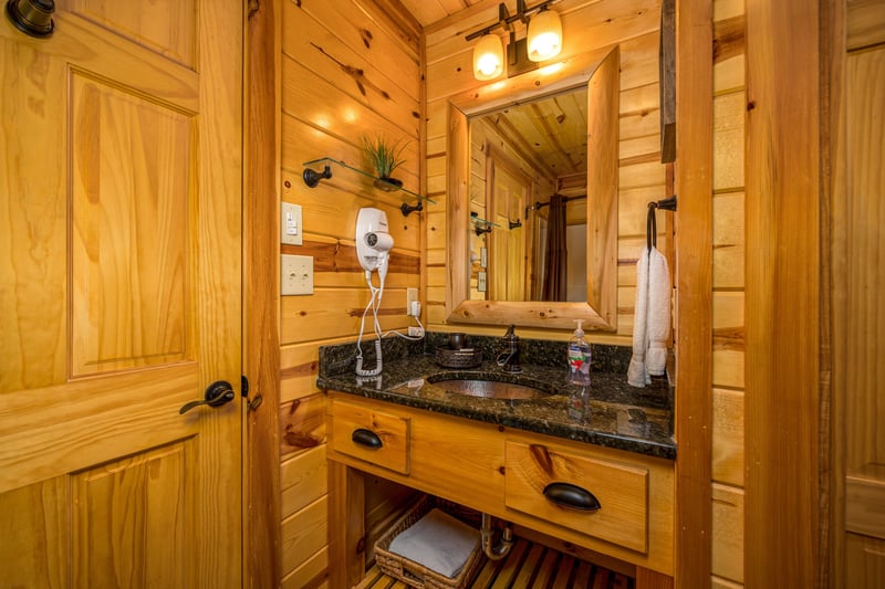 Single vanity sink with hair blower