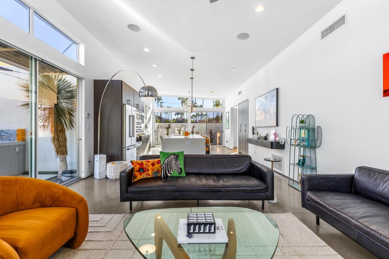 Open concept design with midcentury modern furniture