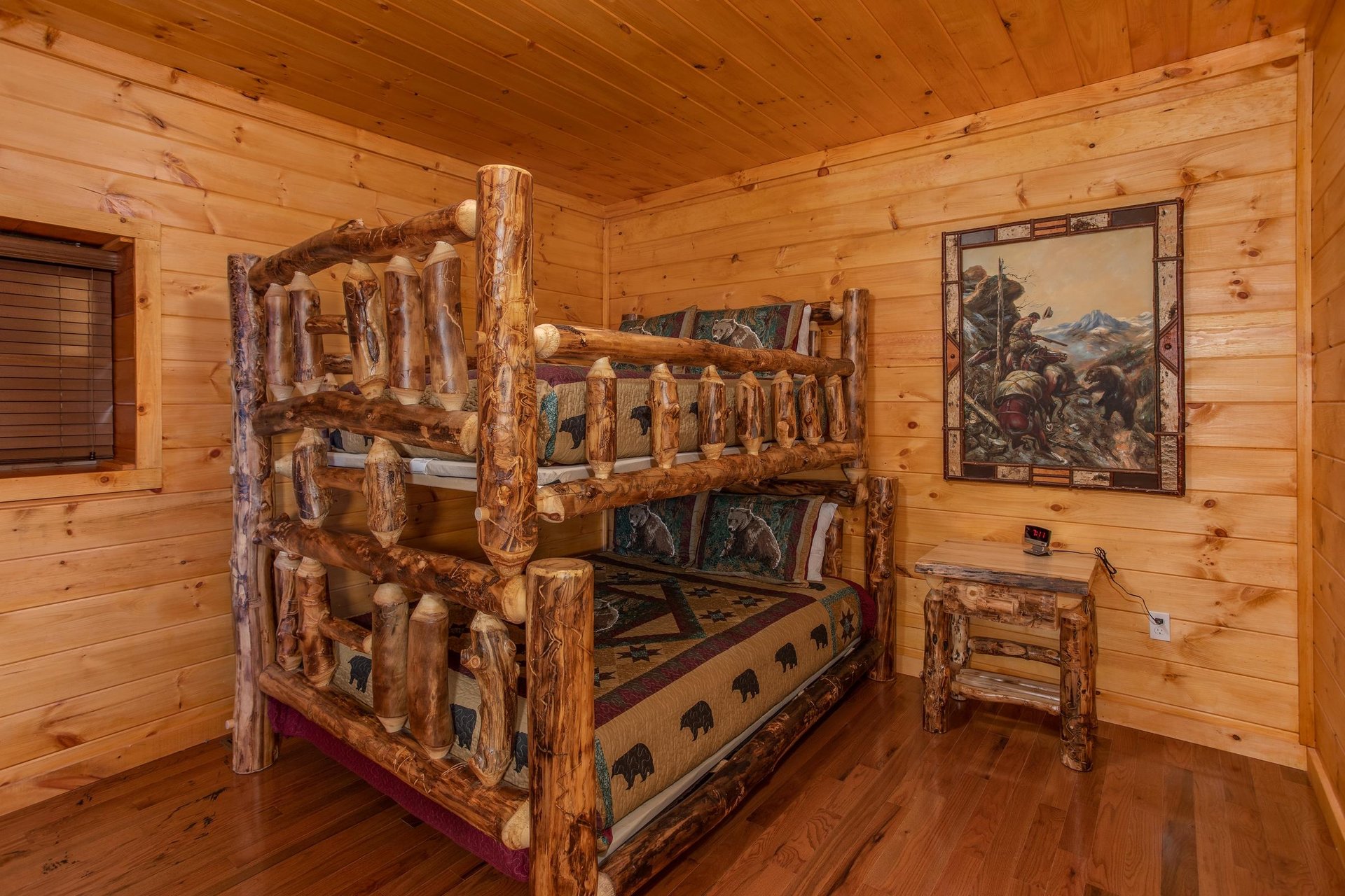 Full over Queen Log Bunk Bed