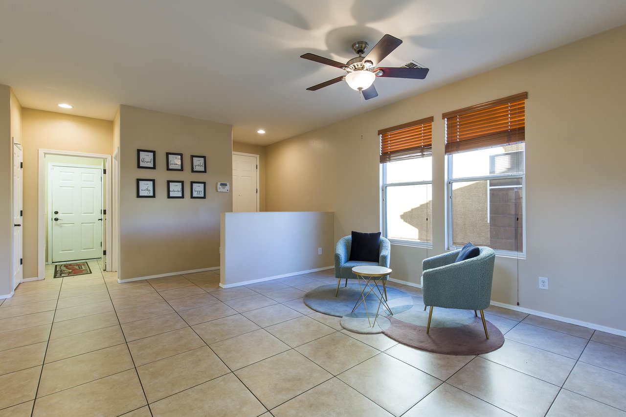 Entryway with seating.