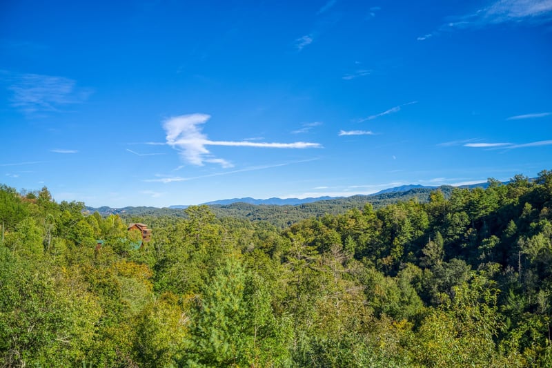 Treetop views from Great View Lodge, a 5bedroom cabin rental located in Pigeon Forge