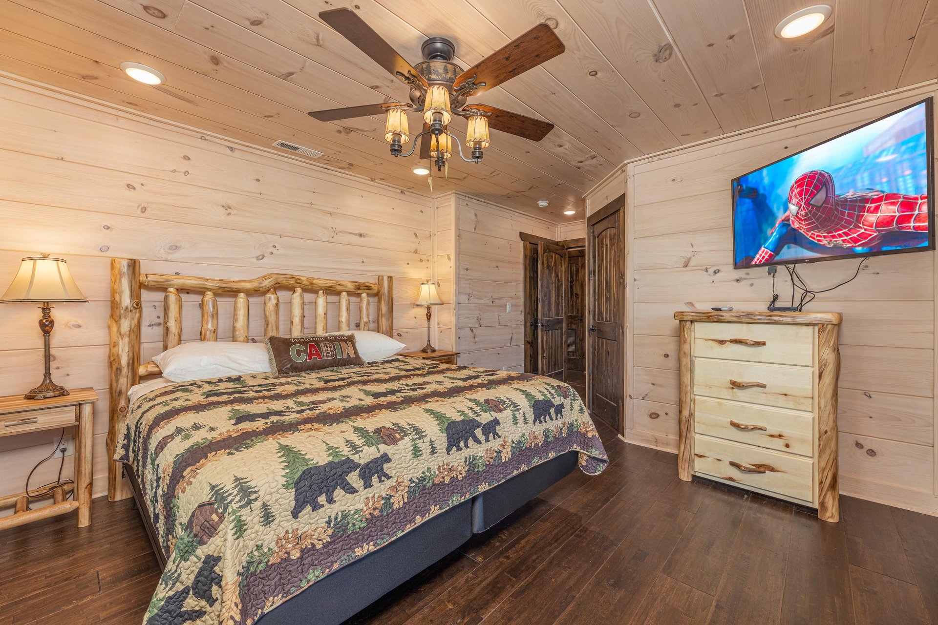 King bed with dresser and tv