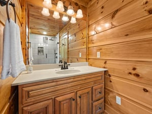 Single vanity sink with big mirror