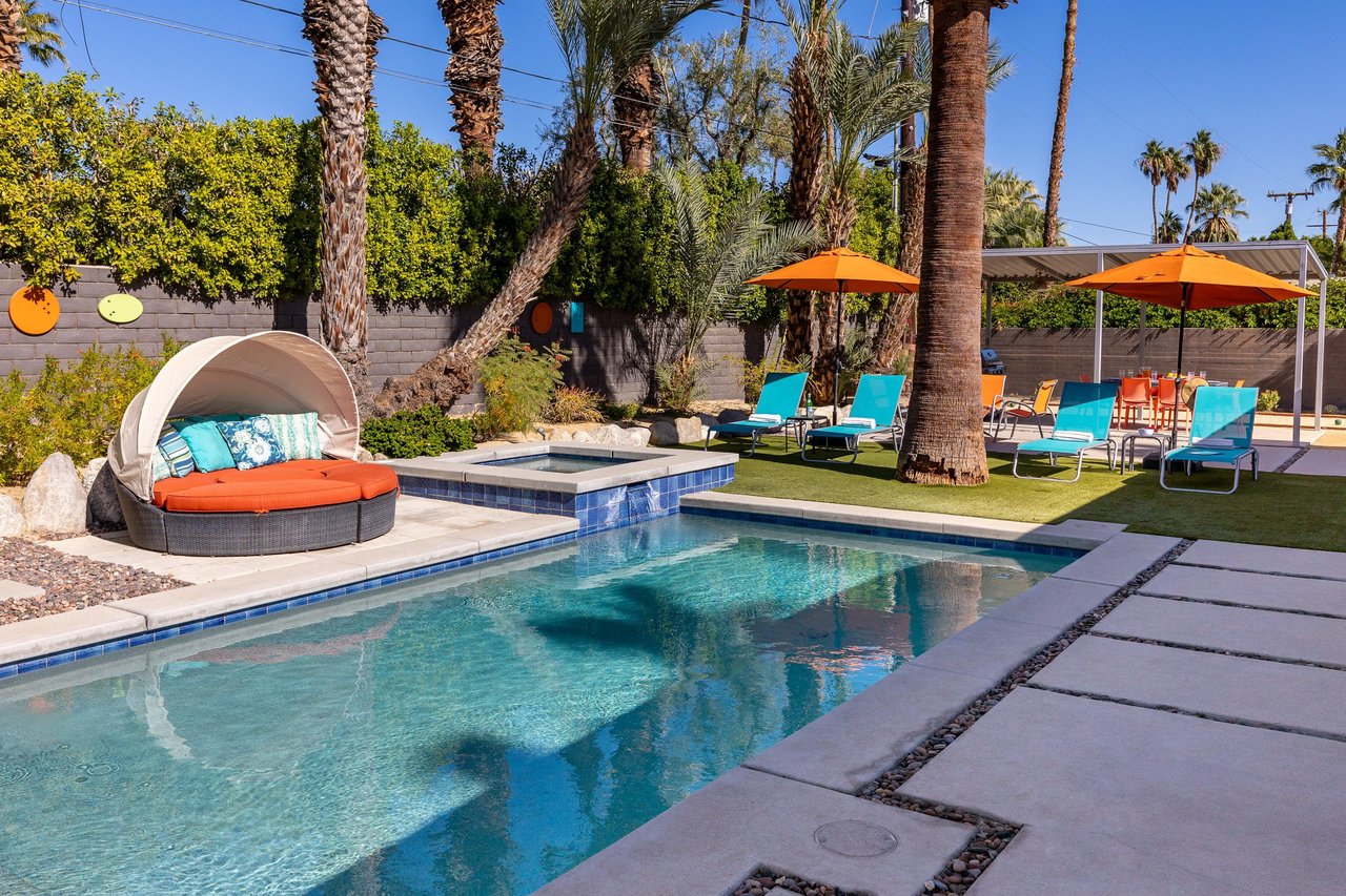 Gorgeous pool and spa with day bed